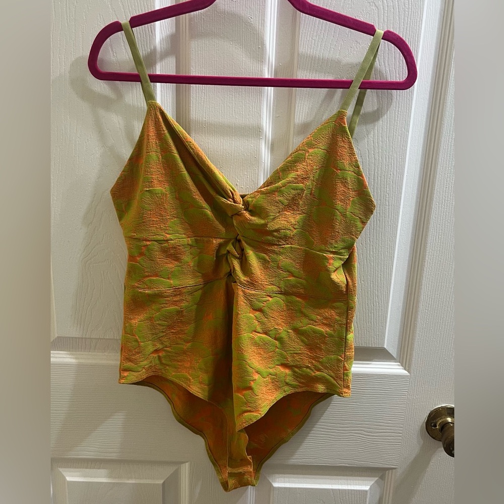 Zara Lime Green and Orange Twist-Front Bodysuit